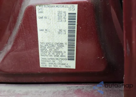 2014 Nissan Altima 2.5 S z USA, uszkodzony, nr VIN 1N4AL3AP8EN367009